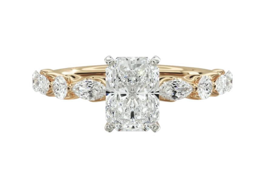 1.70ct radiant cut diamond, beautifully set in an accented diamond band for extra brilliance.